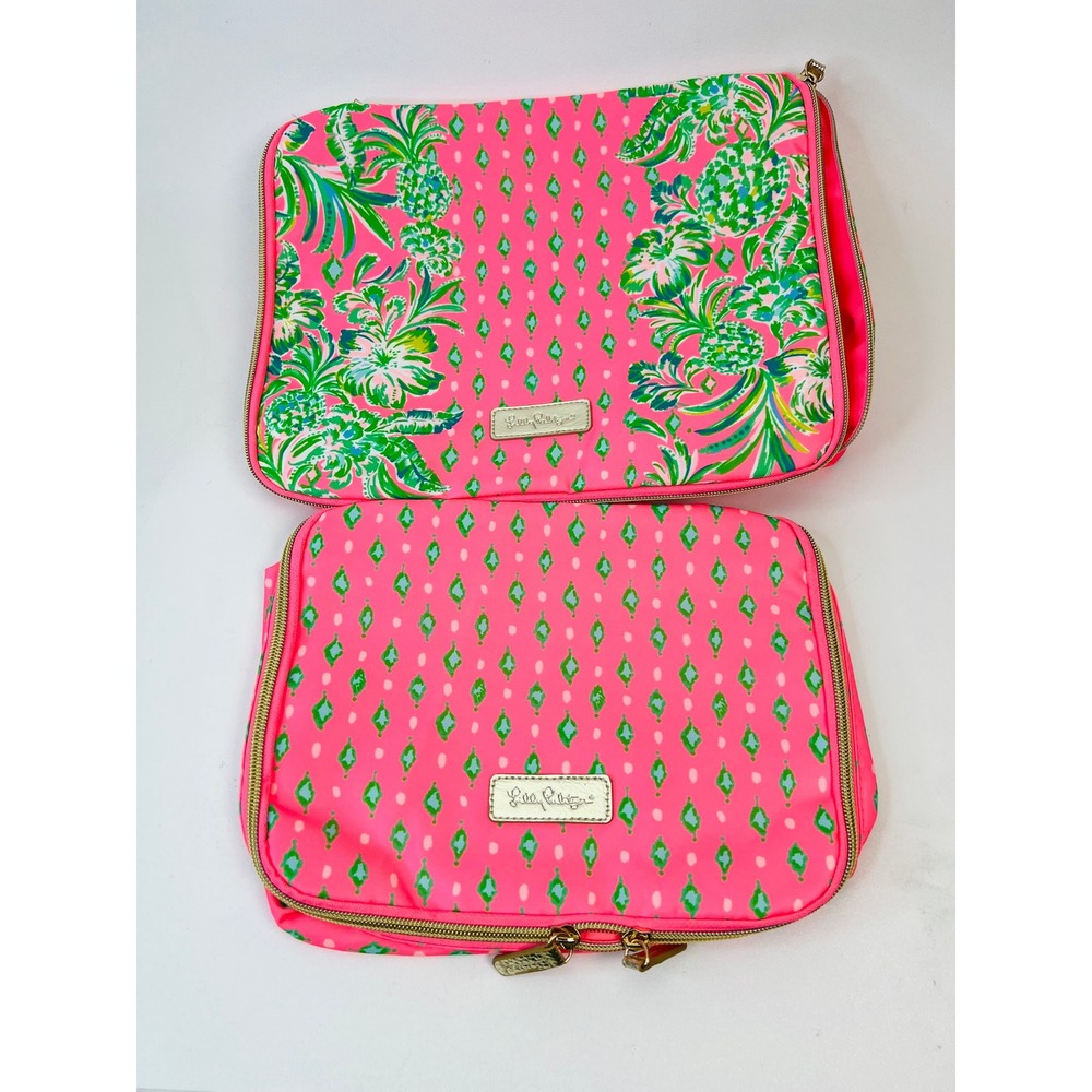 Lilly Pulitzer Pink Tropical Pineapple Floral Nesting Travel Pouch Set 2pc